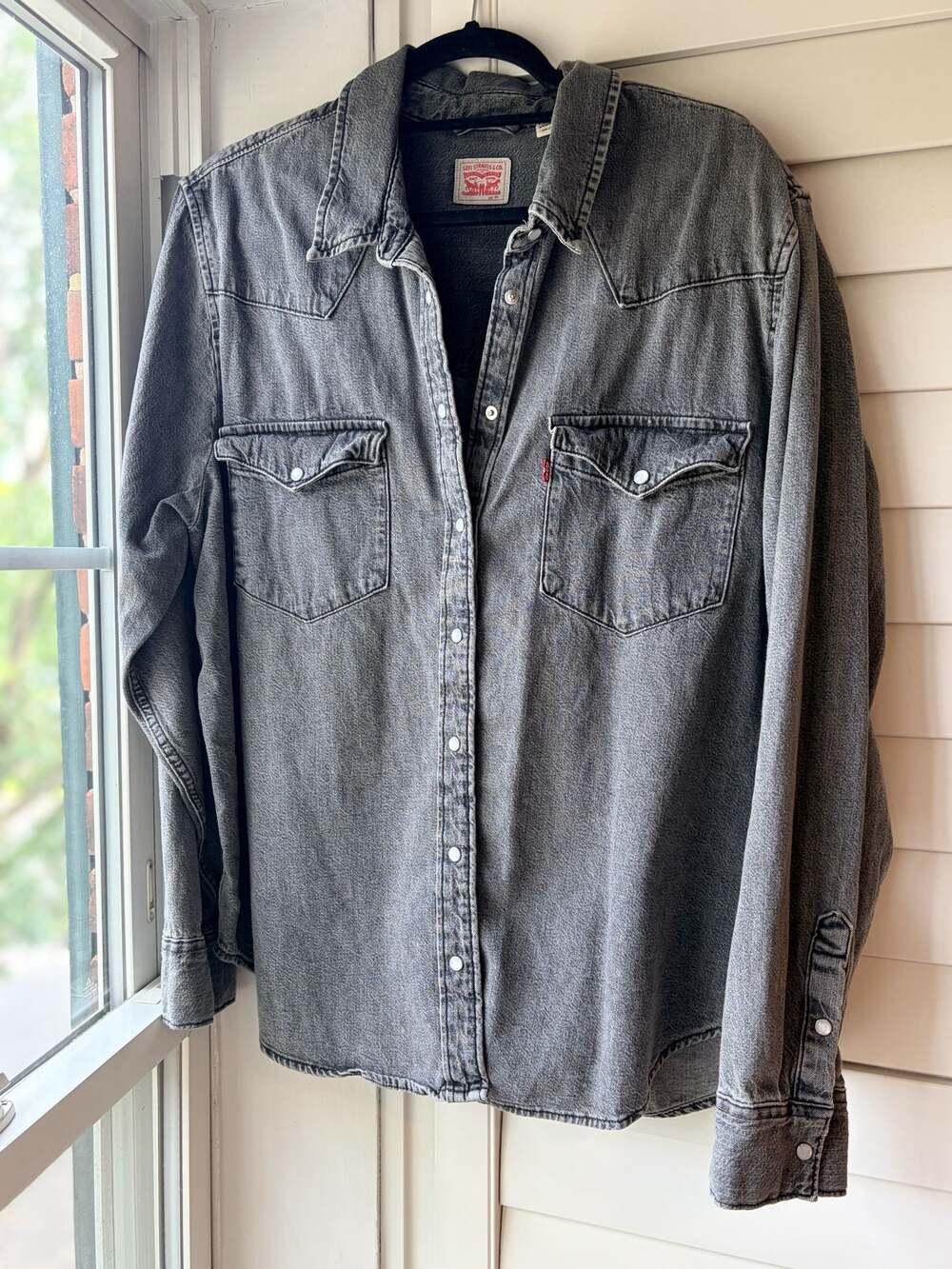 Levi Strauss & Co. Black Acid Wash Denim Western Shirt Pearl Snap XXL